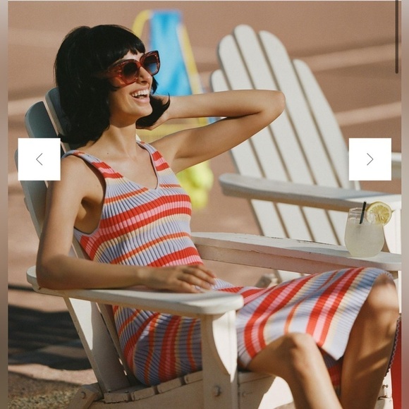 Seafolly sundancer ribbed Knit Cover-Up Maxi Dress sleeveless striped size S - Picture 3 of 14